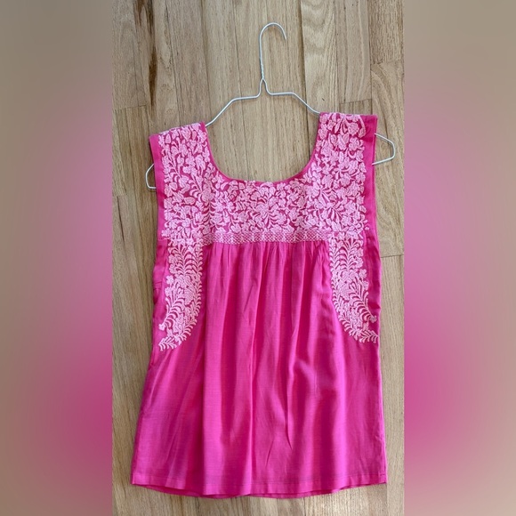 Women’s J.Marie Embroidered Devyn Linen Sleeveless Top Shirt, Pink, Linen, XS - Picture 3 of 8